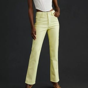 Good American Jeans Vegan Leather Yellow Chartreuse Kardashian Anthropologie